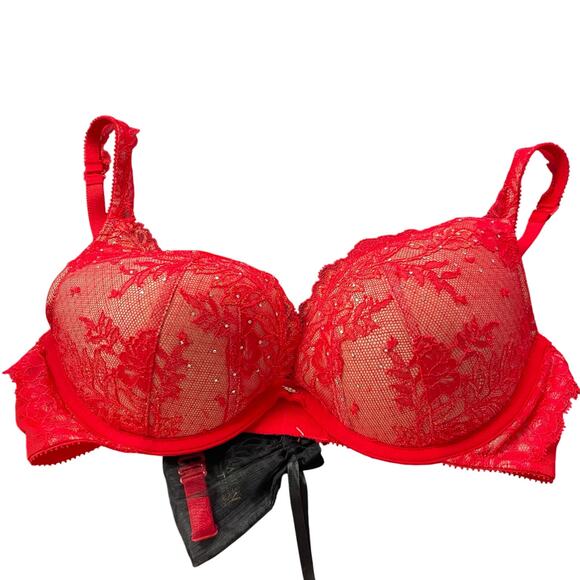 Victoria's Secret Red Lace Push Up Bra Size 34D - Picture 1 of 8